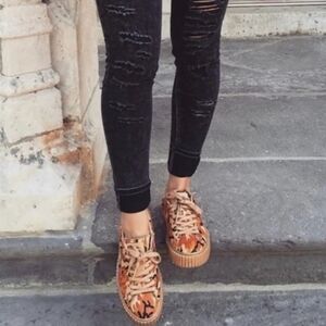 FENTY Rhianna PUMA Leopard Print Platform Sneakers with Tan Laces